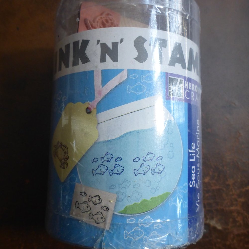 Ink 'n' Stamp Set Sea Life Themed 18 Wood Block Stamps & Ink